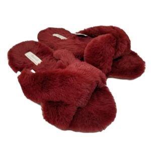 Madewell Crisscross Scuff Slippers Faux Fur Comfy Warm Soft Red Maroon Size 8